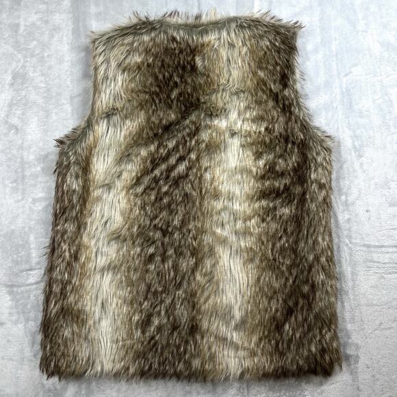 Boho Glam Faux Fur Vest Sz M Variegated Brown Silver Fox Hippie Party Rock Star - Picture 4 of 10